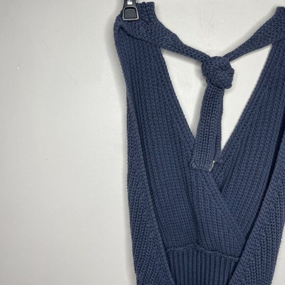 NICHOLAS Halter Dress Women XS Blue Knit Sweater Cotton Blend Mini - Picture 8 of 14